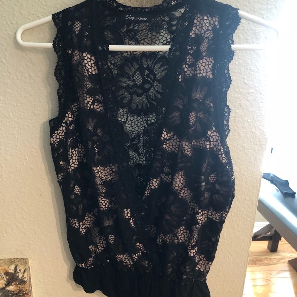 Black and nude lace bodysuit
